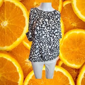 Sara Michelle Women Black & White Leopard Scoop-Neck Short Sleeve Blouse Size‎ L